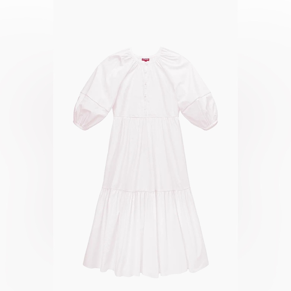 STAUD Demi Maxi Dress White tiered.  Size M.